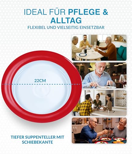 Assiette creuse rouge pour simplifier le repas des seniors à table - 5