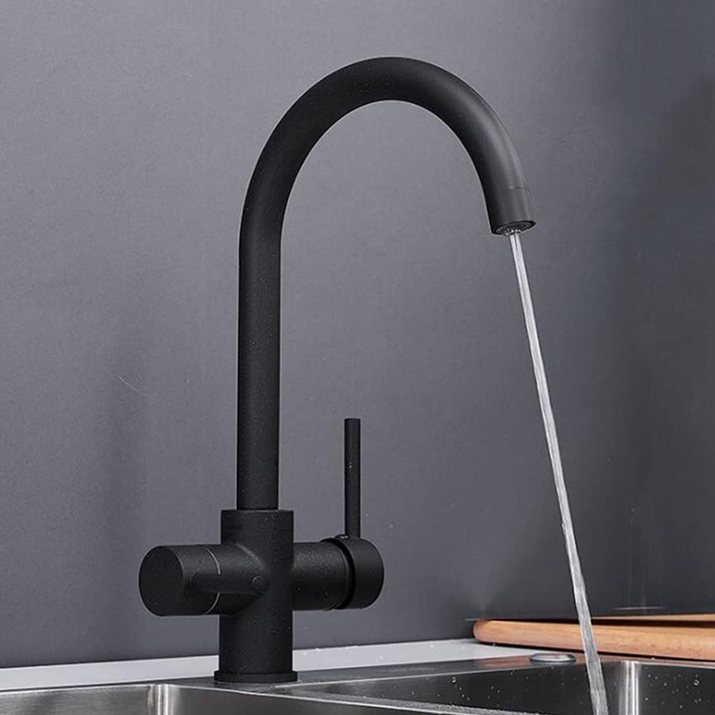 ZQFHSX Kitchen Sink Faucet for Bar Farmhouse Commercial, Filter Faucet, Hot Cold Water Mixer Crane, Pure Faucets, Deck Mounted Tap(Black Finished)