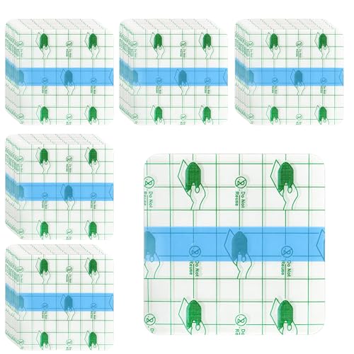 tiyiyok 50 Piezas Película de Vendaje Transparente Impermeable, Aposito Impermeable, Apositos Adhesivos Impermeables, Tiritas Antialérgicas para Ducha, Deporte, Curación (6x6 cm)