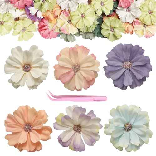 FISH DRAGATE 60 pcs mini fiori artificiali,fiori finti per decorazioni con pinzette manuali,teste di fiori artificiali,in seta,per matrimoni, feste, casa, fai da te