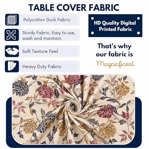 Image of Polycotton Printed Dining Table Cloth with Dining Chair Covers,Slipcovers (6 Seater Table Cover + 6 Chair Cover) (Cream Flower)