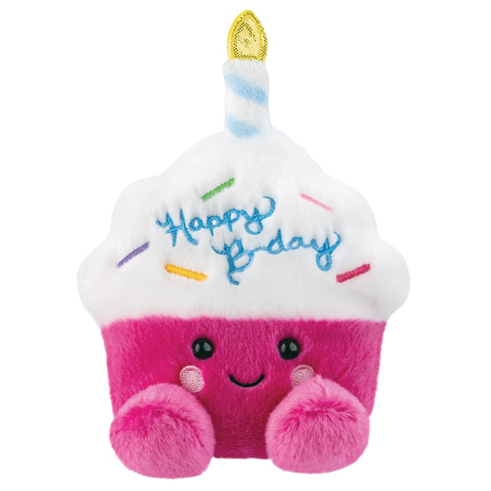 AURORA, 61637, Palm Pals Sparkle Birthday Cupcake 5in, Soft Toy, Pink & White
