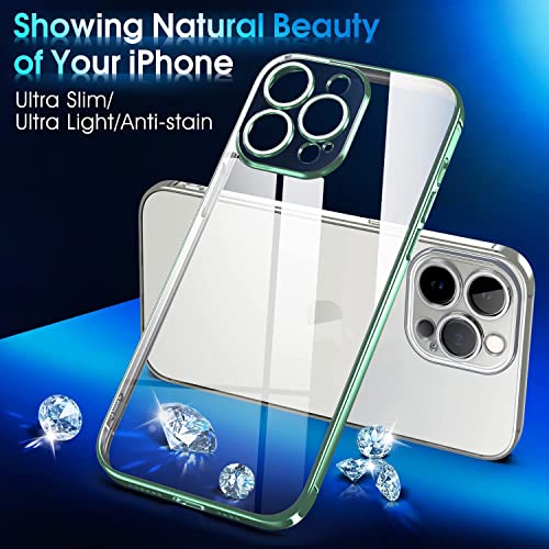 Image of VONZEE Compatible with iPhone 14 Pro Max Case 6.7 inch, Luxury Electroplated Soft Edge Bumper Case, Full Camera Protection & Reinforced Corners Shockproof Case Cover|Transparent|Green