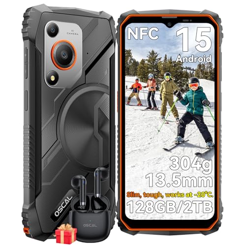 OSCAL Marine 1 Rugged Smartphone 2025 - Android 15, 12+128GB/2TB, 5100mAh Slim & Compact Rugged Phone, 6.56 HD+ Display, 13MP+5MP AI Camera Mobile Phones, IP68/69K Waterproof/Dual SIM/NFC/OTG/GPS