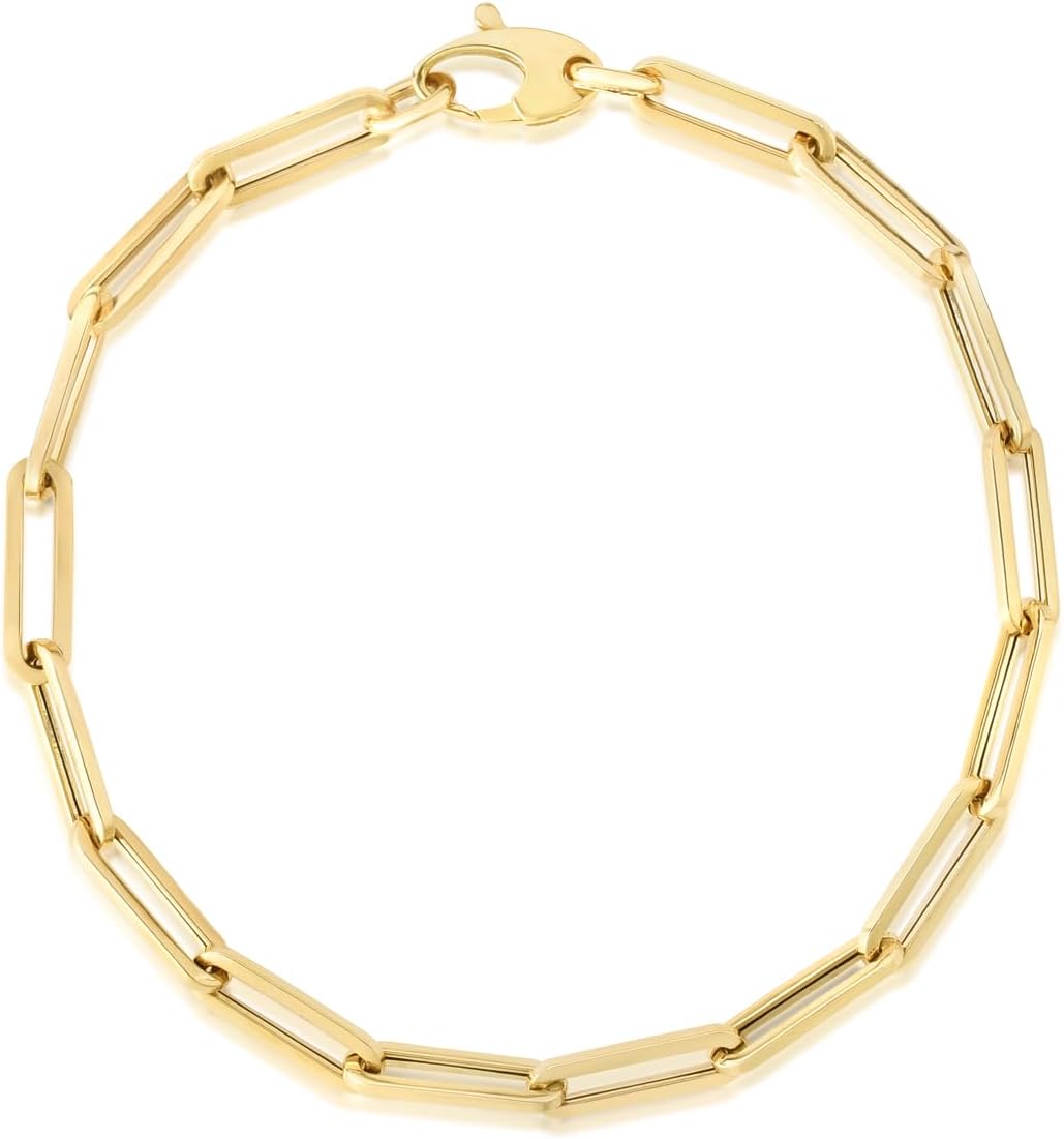 Floreo 10k Yellow Gold 4mm Lite Paperclip Link Chain Bracelet 7.5 Inch