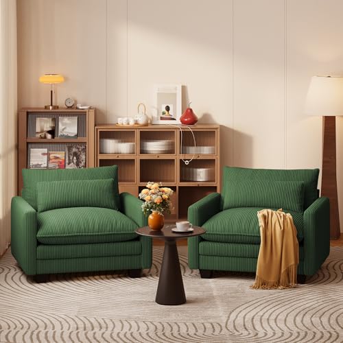 Image of Gizoon Cloud Accent Chair with Washable Cover, Corduroy Single Sofa Chair with Comfy Deep Seat, Modern Armchair with Pillow for Living Room Bedroom, Green