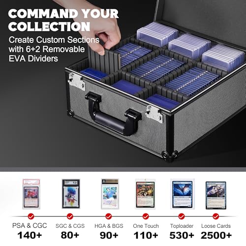 Image of Kabinka Graded Card Case, Aluminum Alloy Graded Card Storage Box | Holds 140 Card Slabs, Sports Trading Card Case with TSA Combination Lock, Fits PSA /CSG /CGC /SGC /BGS, Black