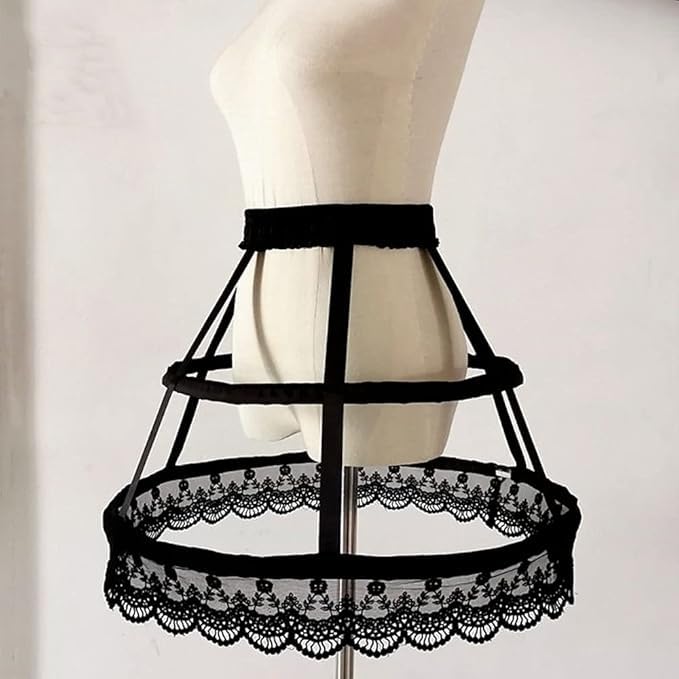 Victorian Petticoat 2 Hoops Crinoline Lolita Fishbone Hollow Bird Cage Skirt Embroidery Floral Lace Underskirt3