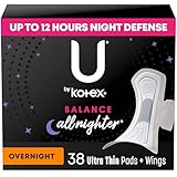 U by Kotex Equilibrio Ultra Thin Overnight Pads con alas, 38 unidades (el embalaje puede variar)
