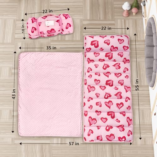 Image of Primlect Toddler Nap Mat Extra Large Thickened 55''x35'', Soft Sleeping Bag with Detachable Minky Blanket and Pillow, Portable for Daycare, Preschool, Kindergarten, Travel, Boys and Girls
