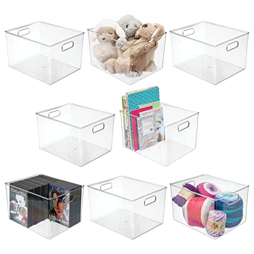 mDesign Large Plastic Storage Organizer Container Bin, Household Organization for Cabinet, Counter, Drawer, Cubby, Cupboard, Holds Clothing, Linens, Toys, Essentials, Ligne Collection, 8 Pack, Clear