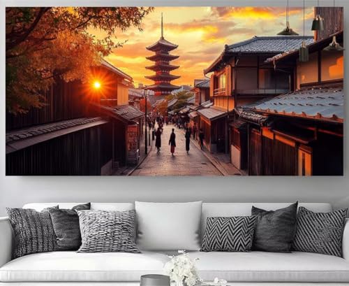 Kit complet broderie diamant cadeau idéal adulte paysage Japon grand canevas strass 50x100cm