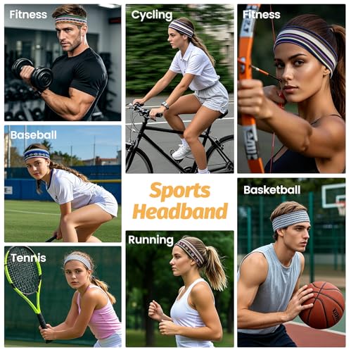 Image of Headbands for Women - 6 Pack Wide Elastic Hair Bands | Stretchy Sweatbands Hair Bands | Soft Sports Thin Head Bands | Non-Slip Accessories Bands for Fashion, Washing Face, Workouts, Yoga, Daily Use