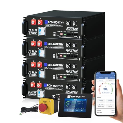 ECO-WORTHY 48V 400Ah 20.48kWh LiFePO4 Solar Battery, UL1973 & UL9540A & CEC Listed, 4 Pack 48V 100AH...
