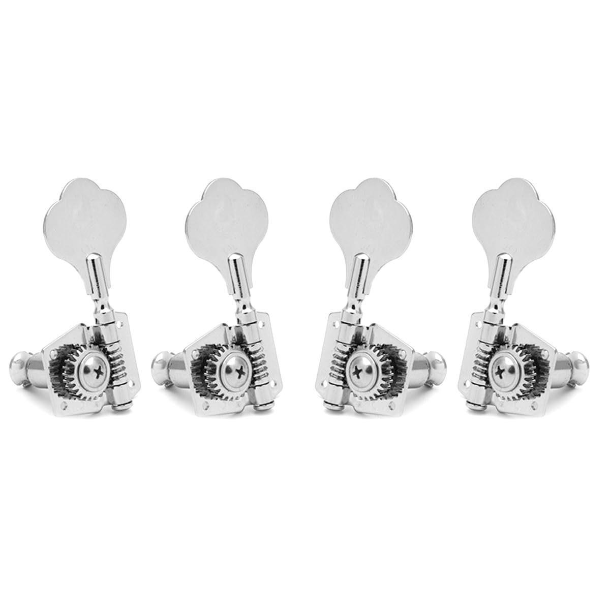 Laroal Musiclily 2R 2L Open Gear Bass Tuners Tuning Pegs Machine Heads Set Chrome 4 Pieces for Electric Bass Guitars Guitar Tuning Keys