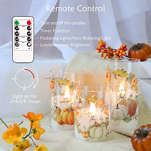 Gorge Moment Flameless Candles Led Set Of 3 Fall Theme Autumn Ornament Warm Lights Home Decor Battery Operated Timer Dim With Remote Pumpkin Maple Leaves Painting Harvest Thanksgiving Gift #TOP5