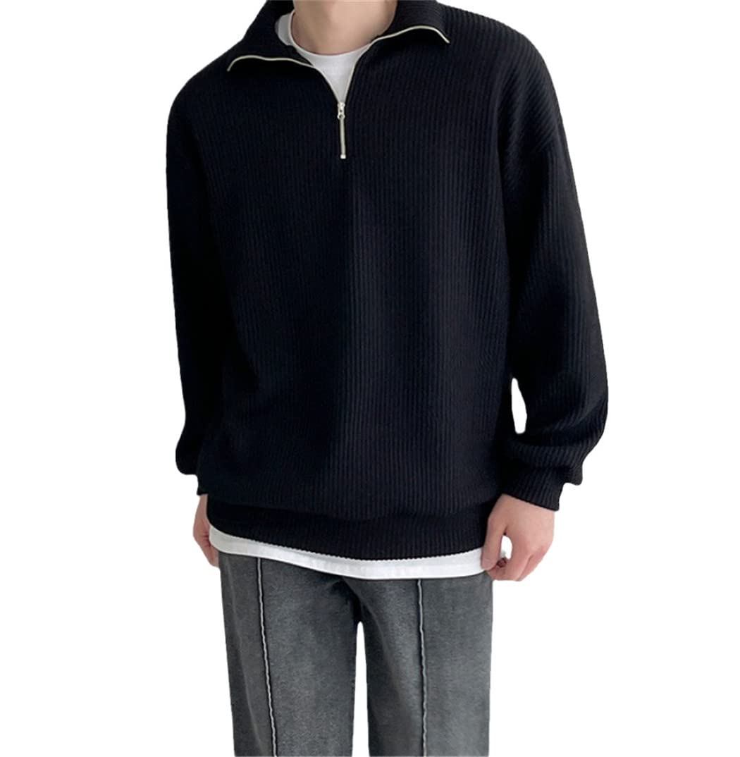 Pull col polo homme noir taille M coupe ample décontractée - 4