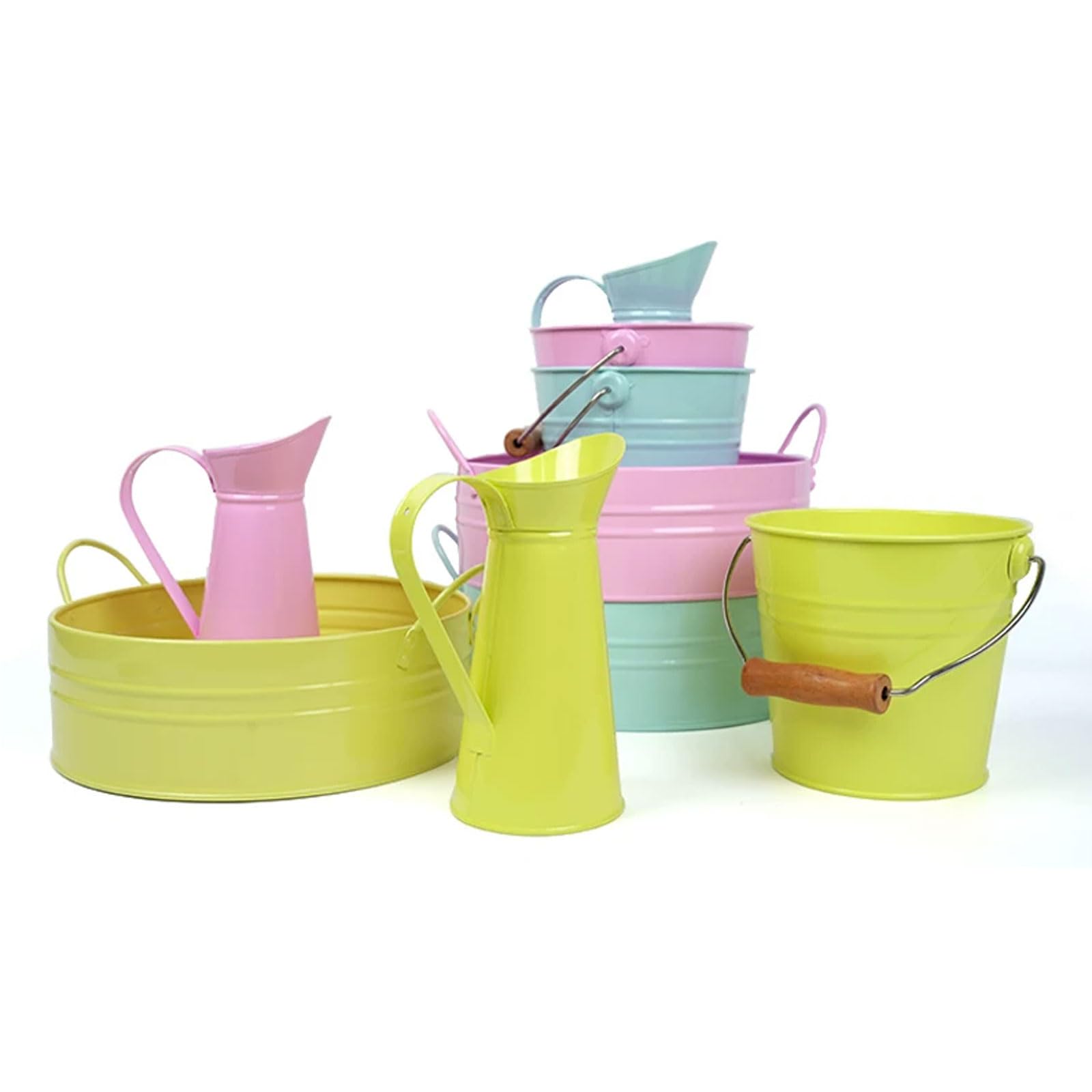 Set di Lavoro per Lavaggio Montessori, Bacinella in Metallo, Secchio e Set di Brocca, Giocattolo Sensoriale di Vita Pratica per Bambini,Blu