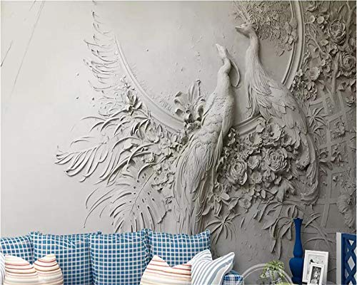 Vitregen Wallpaper 3D Mural Grey Embossed Peacock Background Decorative Posters Home Decor Art Stickers #TOP2