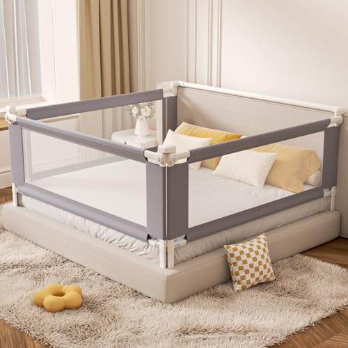 Image of yulongtengfei 3-Piece King Size Bed Rail for Toddlers - Adjustable Baby Bed Rail Guard, Kids Safety Bed Rail for King Size Bed (78.7"x78.7"x74.8"-Purple)