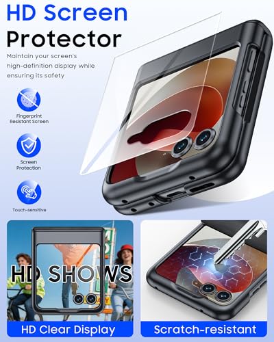 Image of for Motorola Razr 2026 Case with Hinge Protection & Built-in Outer Screen Protector, Ultra-Thin PU Leather Matte PC Shockproof Cover, Slim Protective Phone Case for Moto Razr 2026-Black Gray
