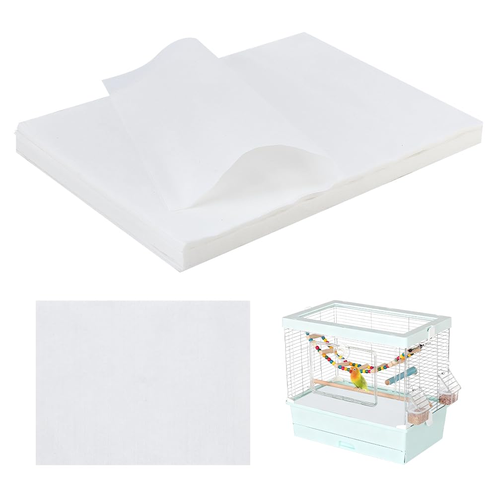 PH PandaHall 200 Sheets Bird Cage Liner Non-Woven Parakeet Cage Paper Precut Absorbent Cushion Pad Mat White Birdcage Liner for Pet Animal Bird Parrot Accessories, 34x27cm
