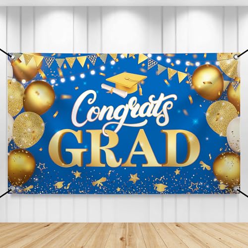 Image of KatchOn, XtraLarge Congrats Grad Banner - 72x44 Inch, Congratulations Banner | Graduation Class of 2026, Blue and Gold Grad Decorations Class of 2026 | 2026 Graduation Decorations