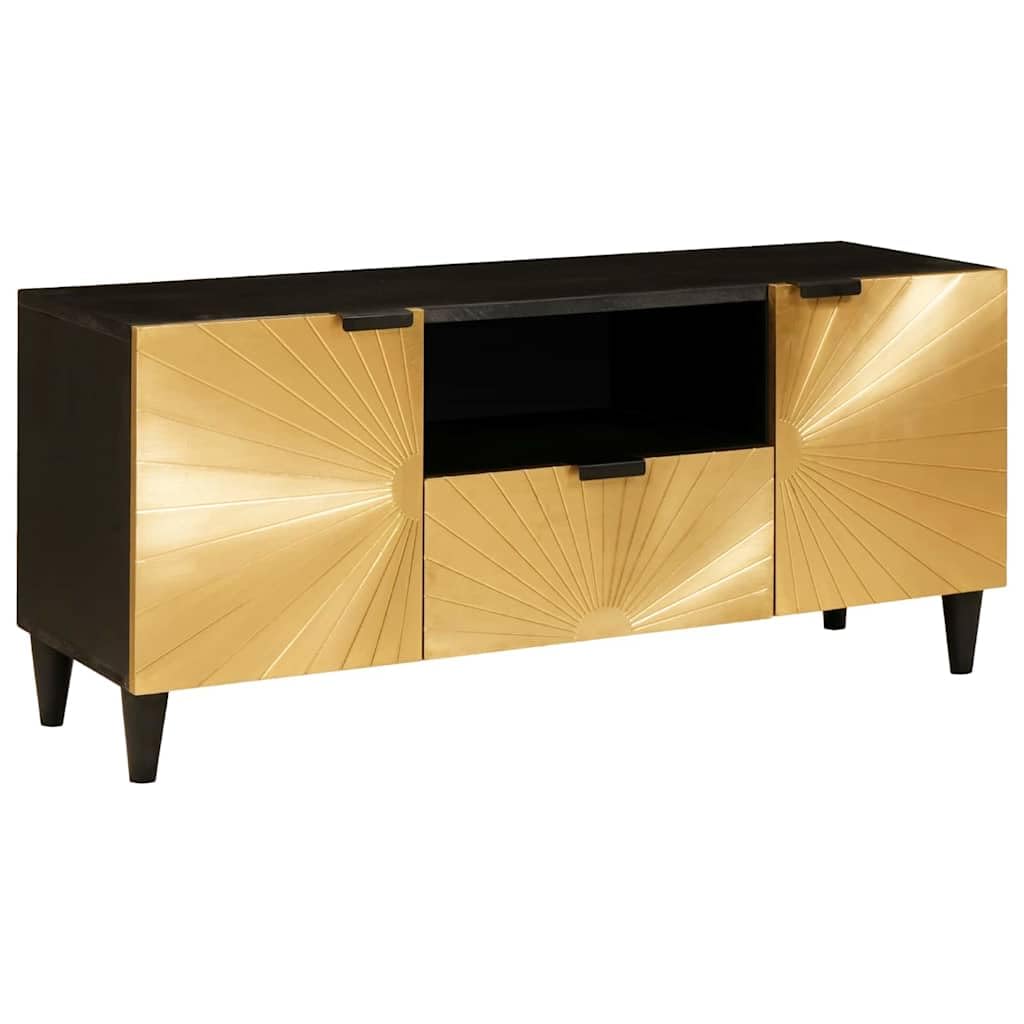 vidaXL Szafka pod telewizor z szufladą Czarny i złoto 105 x 33 x 46 cm, Nowoczesny salon, elegancka szafka na media, prostokątna jednostka, niskoprofilowa organizacja domu