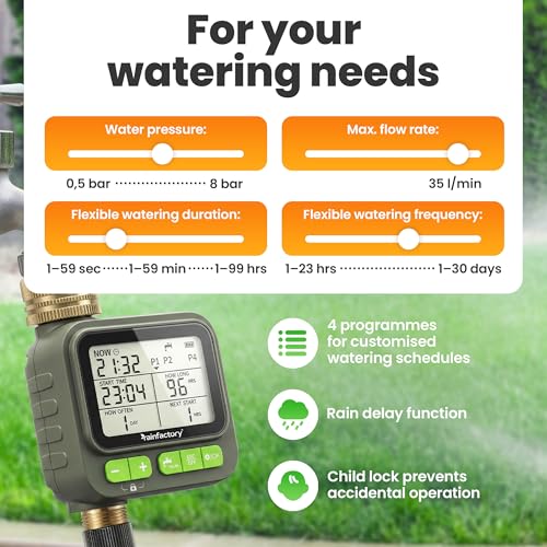 rainfactory - automatic watering timer 1 output with remote - battery-operated irrigation controller IP65 - LCD display - 4 programs - manual mode - delay function - 3/4 inch for garden balcony pots - Image 4