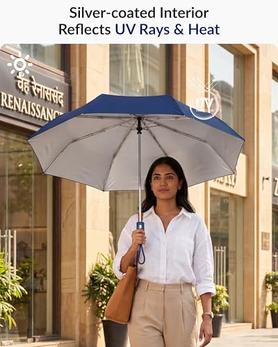 Image of Destinio Umbrella for Man - Large Size, Fully Automatic, Windproof Fibreglass Ribs, UPF 50+ Sun Protection, Premium 210T Pongee, Foldable Travel Umbrella for Rain for Men and Women - 3 fold Compact Easy to Carry (Auto open auto close)
