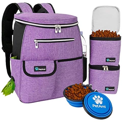 PetAmi Dog Travel Bag Backpack | Backpack Organizer with Poop Bag Dispenser, Multi-Function Pocket, Food Container Bag, Collapsible Bowl | Weekend Pet Travel Set for Hiking Overnight Camping Road Trip Cover