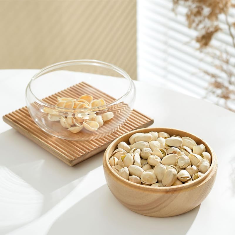 MUCKLILY Wooden Dessert Candy Tray with Glass Cover, Multi-Functional Fruit Bowl for Kitchen Counter, Elegant Snack Serving Tray for Home Parties, 4.92 X 4.92 X 3.74 Inches