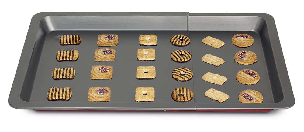 Guardini, Bandeja de horno rectangular extensible 33x38/51 cm, Acero con revestimiento antiadherente, Rojo y Gris, Made in Italy, Línea Rossana
