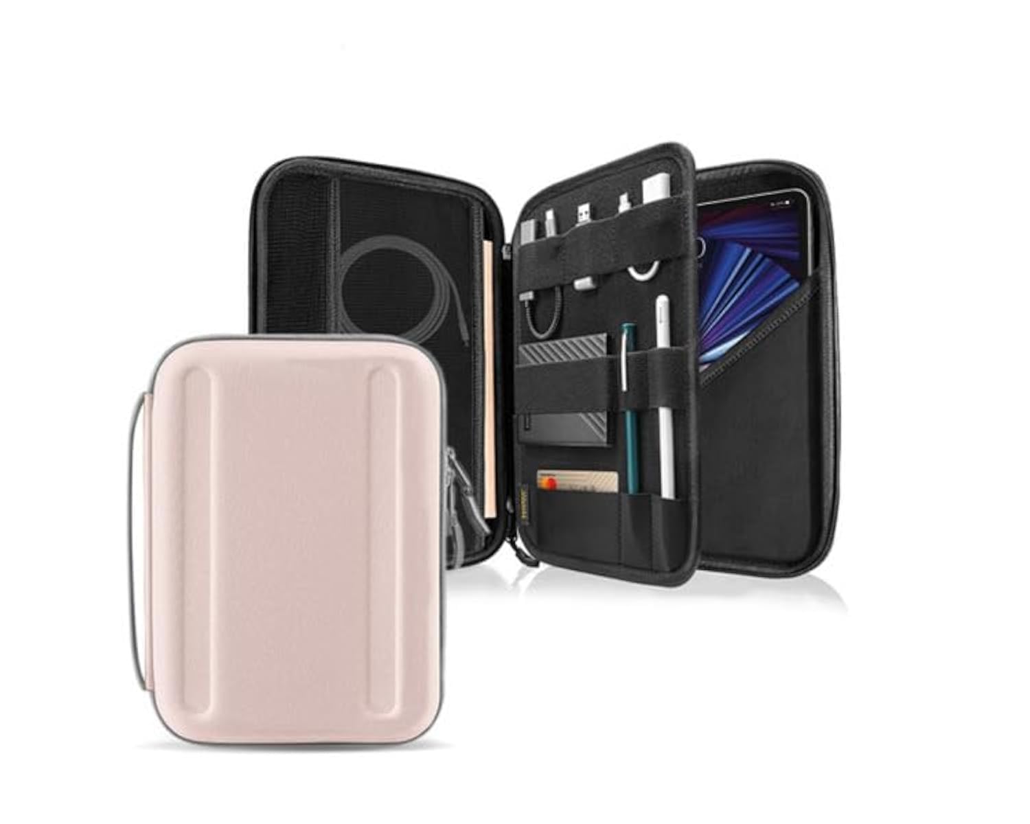 Skycare Portfolio Case for 11-13 Inch iPad Pro M4 & iPad Air M2 2024, iPad Pro M2&M1, 10.9-in iPad Air 5, 10.9-in iPad 10, Carrying Storage Sleeve Bag with Accessories Compartment (Pink, 13inch)