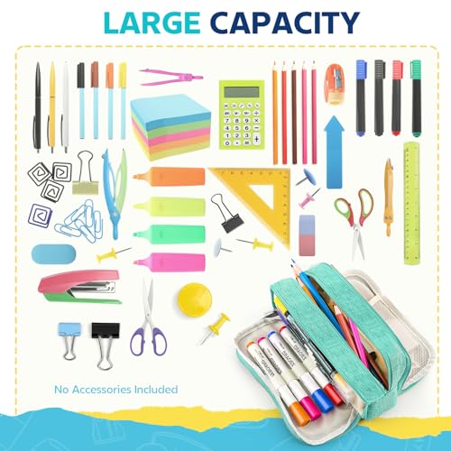 Image of Large Capacity Pencil Case Pencil Pouch Pen Bag with 3 Compartment Stationery Organizer with Zipper, School Supplies Organizer for Teen Adults (green)