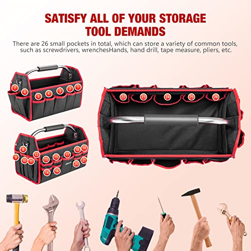 16In Tool Bag, Electrician Tool Bag, Open Top Tool Bags, 26 Pockets Can Hold Many Tools, Steel Handle And Removable Shoulder Strap Maintenance Tool Bag，Portable Or Shoulder Carry #TOP2