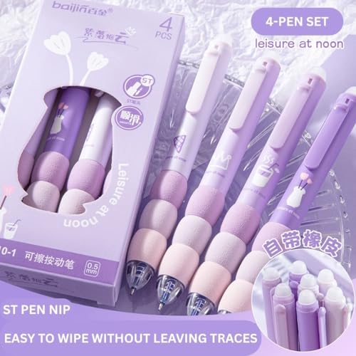 Image of Jaravik 4 Pcs Cute Gel Pens - Aesthetic Retractable Blue Ink Pens, 0.5mm, Cartoon Soft Grip, Kawaii Office & School Supplies for Girls, Boys, Women & Men
