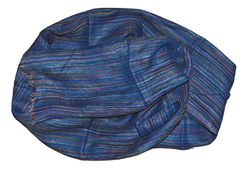 100% Pure Linen Scarf, Ikat Weave In Melange Stripes, Linen Scarf. (Multicolor Cobalt Blue) #TOP2