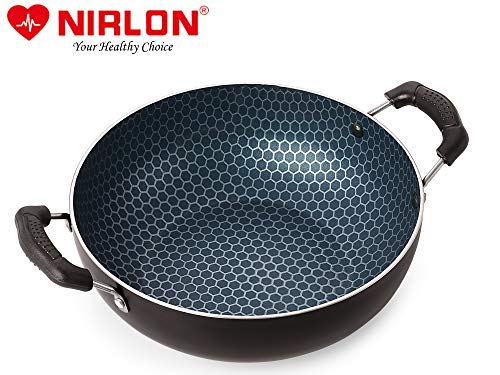 Image of Nirlon Honeycomb Non Induction Base Non Stick Aluminium 2 Piece Pots and Pan Set [Flat Dosa Tawa 26cm + Deep Kadhai 22cm - 1.8 Liter]