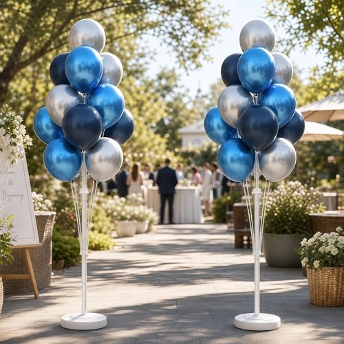 Image of Balloon Column Kit for Floor-Balloon Columns with Stand, Base and Pole,Balloon Tower Backdrop Decoration for Wedding, Baby Shower, Birthday Party, or Bachelorette Parties (BLUE SILVER)