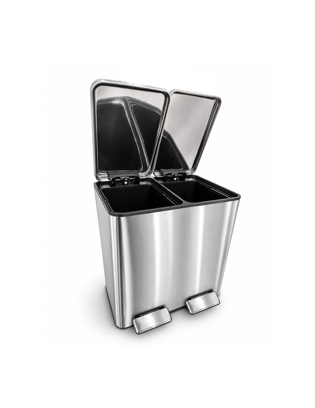 Jardin202 - Cubo reciclaje doble pedal | Acero Inoxidable y Negro Mate | Cubo de Basura Doble Compartimento | Para Cocina y Exterior | 30 litros (Plata)