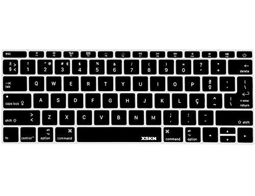 XSKNポルトガルブラックシリカゲルキーボードスキンカバー と互換性がある浅鍵MacBook Pro 13.3インチ(2016年A 1708リリース、タッチバーなし)MacBook 12インチ(2015年A 1534リリース)、米国-EU版