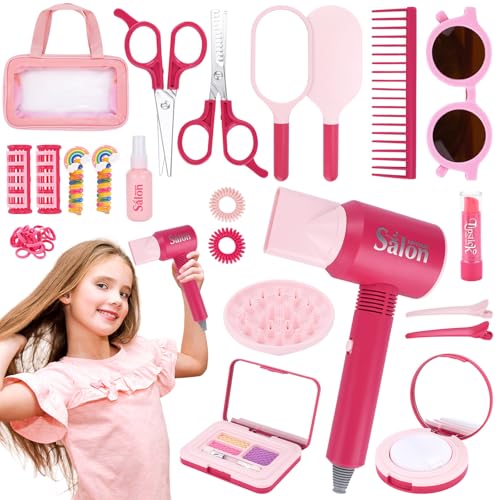 Friseur Set Kinder,Schminke Friseur Beauty Sets,41-teiliges Schmink-Styling-Set mit Haartrockner,Lockenstab und Zubehör Make-up-Sets,Salon Haarstyling Geschenk für Jungen und Mädchen ab 3 Jahren