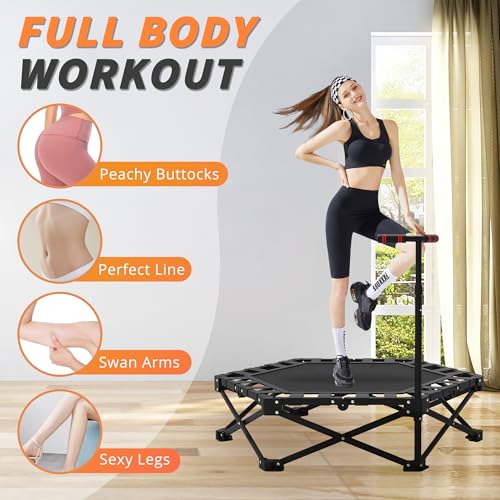 Foldable Mini Rebounder Trampoline, 42" Foldable Fitness Trampolines, Home Fitness Trampoline for Adults, Rebounder with Adjustable Foam Handle Indoor/Outdoor Body Exercise 450LBS Capacity - Image 5