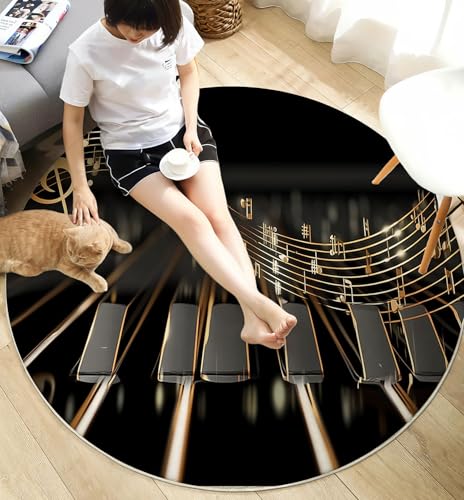 Tapis rond notes clés du piano antidérapant 120cm pour bureau