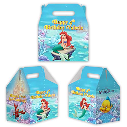 Princesses Candy Gable Box for Birthday Party Favors 12 Pack - 4.4x4.5in (Ariel Mermaid)
