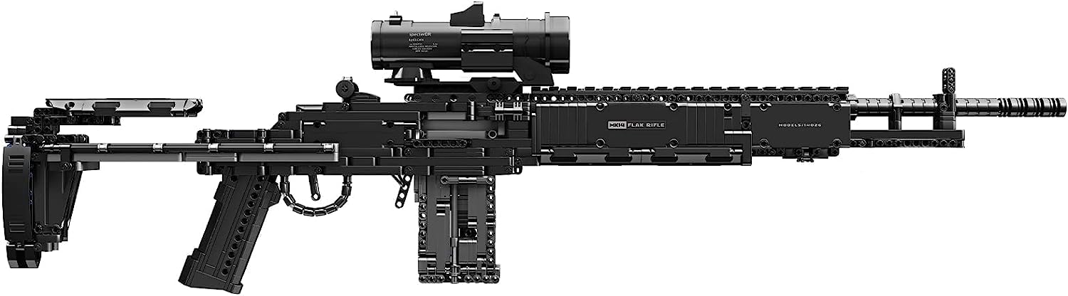 MK14 Kampfgewehr Bausteine Bausatz, 1606 Teile Gewehr Bausteine Modell mit Schussfunktion, Pistole Schießwaffe Modell Klemmbausteine Waffen-Gewehr Konstruktion Bauset