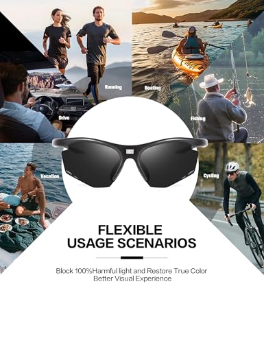 Image of BIRCEN Mens Polarized Sunglasses for Sports: TR90 Lightweight Sun Glasses Wrap Around Shades for Fishing Driving Cycling