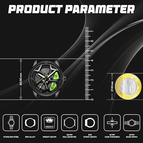 Image of V2A Men's Analog Watch with Spinning Wheel Dial - Black and Green| Stylish Stainless Steel Band | Water & Scratch Resistant - Model 2310