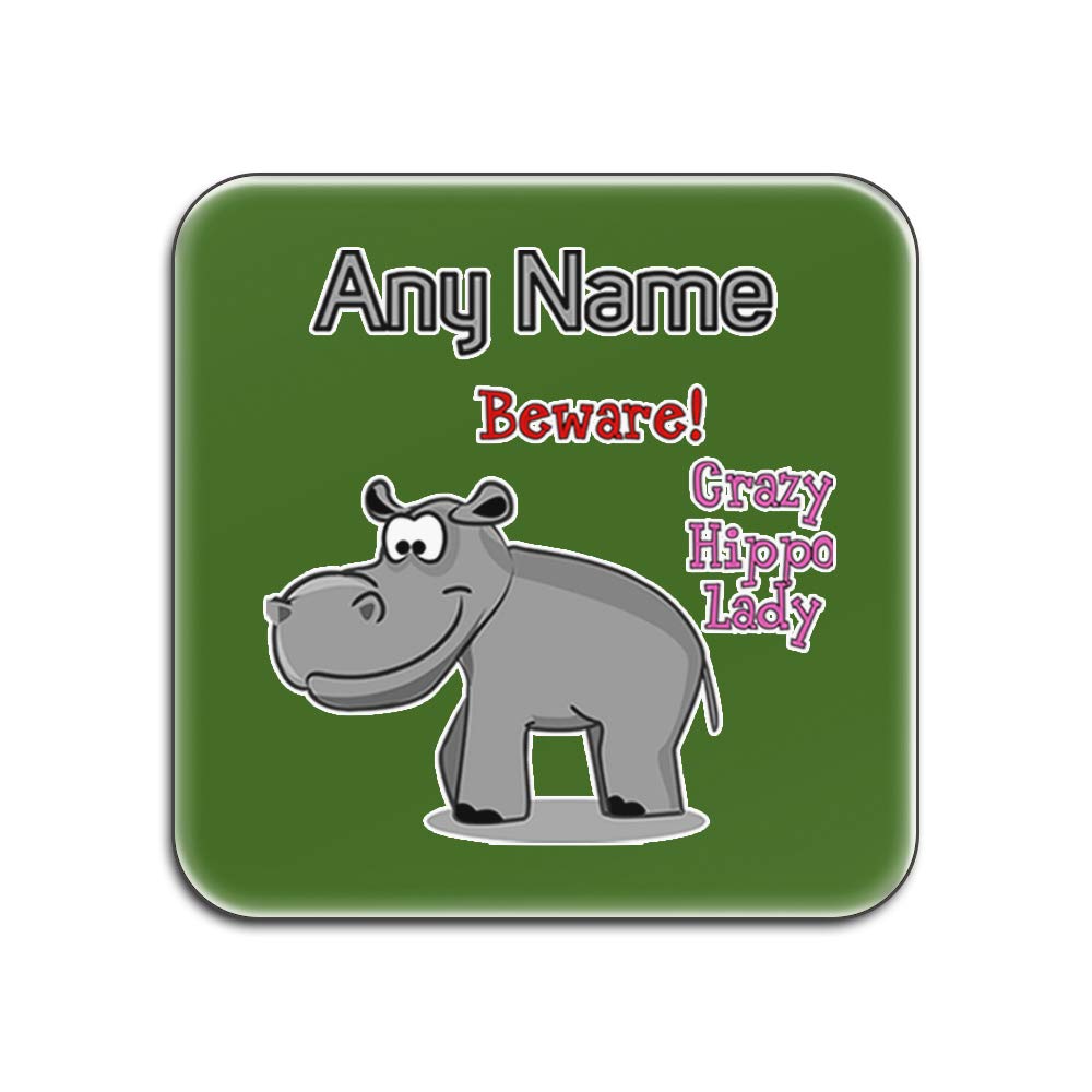 Dessous-de-verre carré blanc et vert Crazy Hippo Lady - Set de table 4 pcs